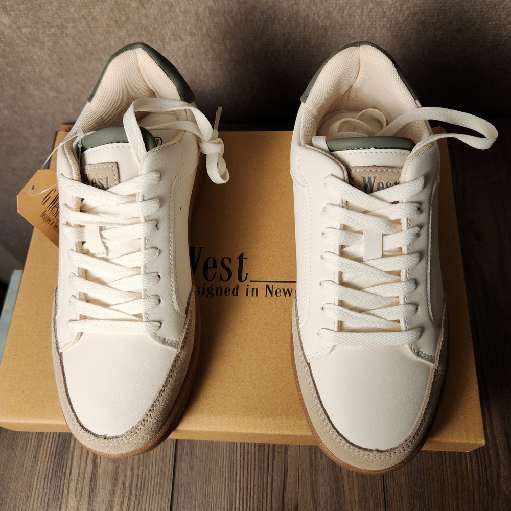 G West Sneakers Mens 11 Cream Tan Low Top Lace Up Casual Shoes New